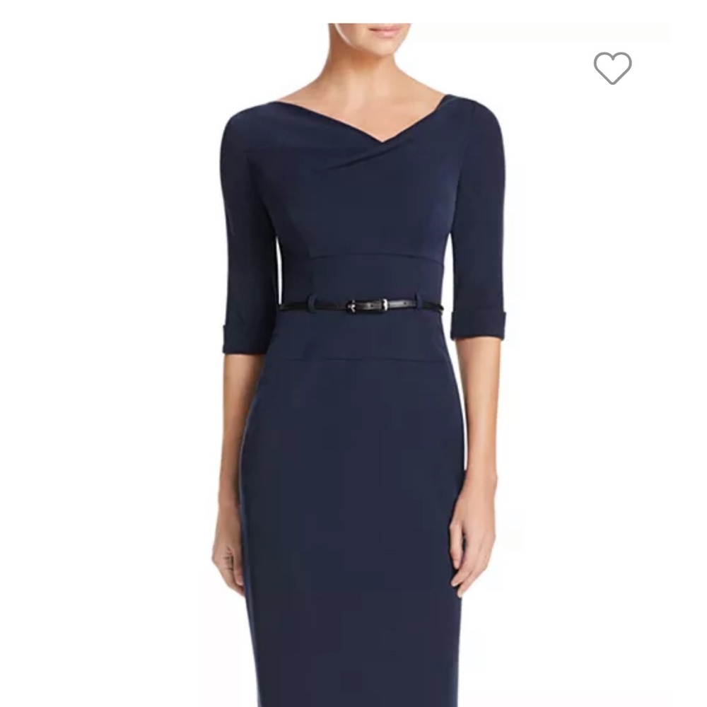 Black Halo Jackie O Sheath Dress with Cuffed Sleeves- navy